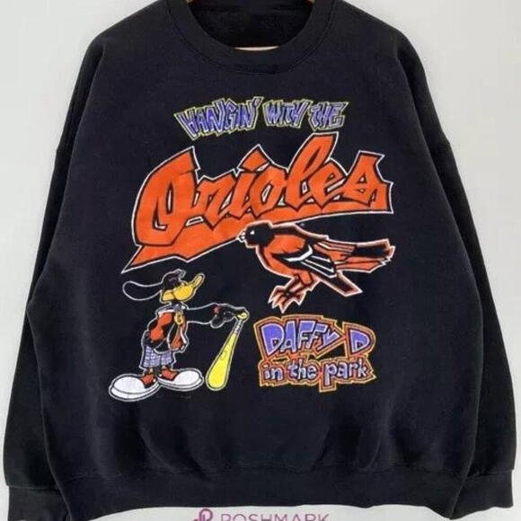 Tops - Baltimore Orioles Baseball Cartoon Black Daffy Park Sweatshirt Retro